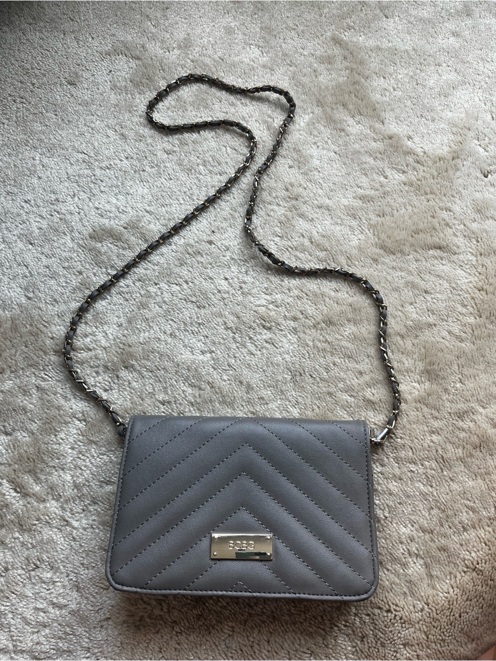 BCBG Gray Quilted Chain Crossbody Bag